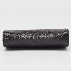 Pre Owned Jimmy Choo Black Glitter Venus Crystals Chain Clutch