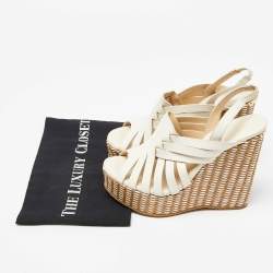 Jimmy Choo White Leather Strappy Wedge Platform Slingback Sandals Size 39