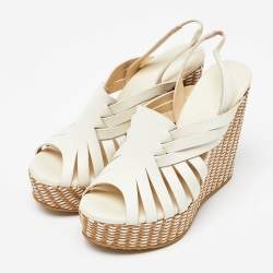 Jimmy Choo White Leather Strappy Wedge Platform Slingback Sandals Size 39