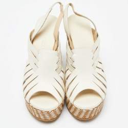 Jimmy Choo White Leather Strappy Wedge Platform Slingback Sandals Size 39