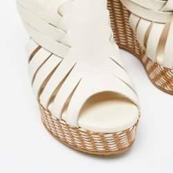 Jimmy Choo White Leather Strappy Wedge Platform Slingback Sandals Size 39