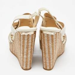 Jimmy Choo White Leather Strappy Wedge Platform Slingback Sandals Size 39