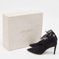 Jimmy Choo Black Suede and Mesh Leanne Pointed Toe Ankle Booties Size 36