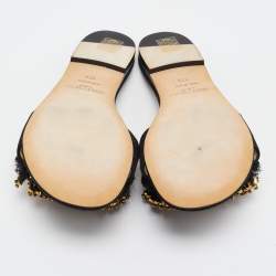 Jimmy Choo Black Suede Embellished Waida Flat Slides Size 37.5