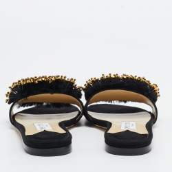 Jimmy Choo Black Suede Embellished Waida Flat Slides Size 37.5