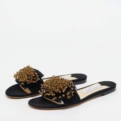 Jimmy Choo Black Suede Embellished Waida Flat Slides Size 37.5