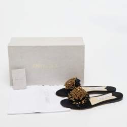 Jimmy Choo Black Suede Embellished Waida Flat Slides Size 37.5