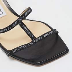 Jimmy Choo Black Logo Print Fabric Ria Sandals Size 37.5