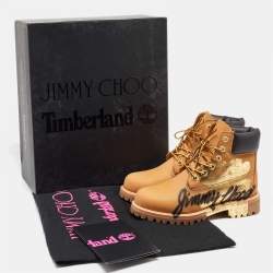 Pre Owned Jimmy Choo x Timberland Brown Graffiti Nubuck Leather Ankle Boots Size 38.5