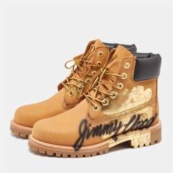 Pre Owned Jimmy Choo x Timberland Brown Graffiti Nubuck Leather Ankle Boots Size 38.5