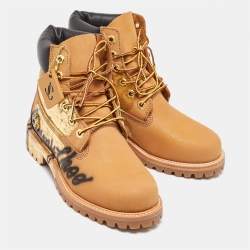 Pre Owned Jimmy Choo x Timberland Brown Graffiti Nubuck Leather Ankle Boots Size 38.5