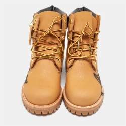 Pre Owned Jimmy Choo x Timberland Brown Graffiti Nubuck Leather Ankle Boots Size 38.5