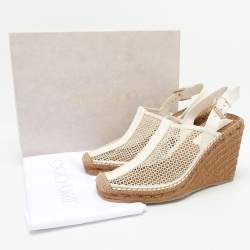 Pre Owned Jimmy Choo Off White Mesh and Leather Dakori Wedge Espadrille Sandals Size 39