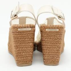Pre Owned Jimmy Choo Off White Mesh and Leather Dakori Wedge Espadrille Sandals Size 39