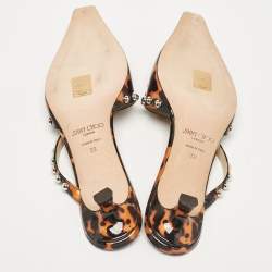مملوكة مسبقًا Jimmy Choo Black/Brown Animal Print Patent Leather Ros Mules Size 39
