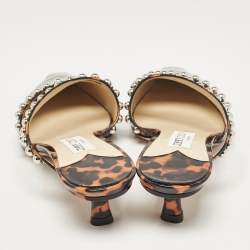 مملوكة مسبقًا Jimmy Choo Black/Brown Animal Print Patent Leather Ros Mules Size 39