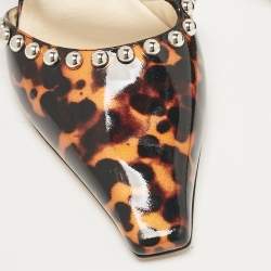 مملوكة مسبقًا Jimmy Choo Black/Brown Animal Print Patent Leather Ros Mules Size 39