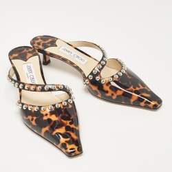 مملوكة مسبقًا Jimmy Choo Black/Brown Animal Print Patent Leather Ros Mules Size 39