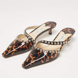 مملوكة مسبقًا Jimmy Choo Black/Brown Animal Print Patent Leather Ros Mules Size 39