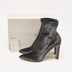 Jimmy Choo Grey Lurex Fabric Ankle Booties Size 40.5