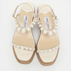 Pre Owned Jimmy Choo Cream Leather Amatuss Espadrille Sandals Size 37.5