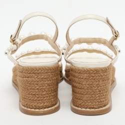 Pre Owned Jimmy Choo Cream Leather Amatuss Espadrille Sandals Size 37.5