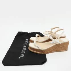 Pre Owned Jimmy Choo Cream Leather Amatuss Espadrille Sandals Size 37.5