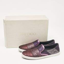 Jimmy Choo Purple/Black Lace and Leather Demi Slip On Sneakers Size 40