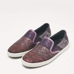 Jimmy Choo Purple/Black Lace and Leather Demi Slip On Sneakers Size 40