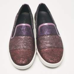 Jimmy Choo Purple/Black Lace and Leather Demi Slip On Sneakers Size 40