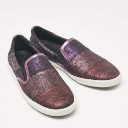 Jimmy Choo Purple/Black Lace and Leather Demi Slip On Sneakers Size 40