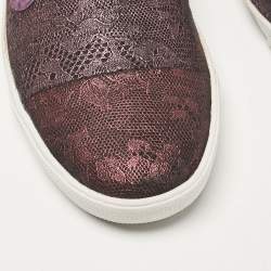 Jimmy Choo Purple/Black Lace and Leather Demi Slip On Sneakers Size 40