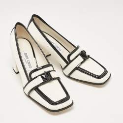 Pre Owned Jimmy Choo White/Black Canvas and Patent Leather Evin Pumps Size 38