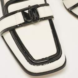 Pre Owned Jimmy Choo White/Black Canvas and Patent Leather Evin Pumps Size 38