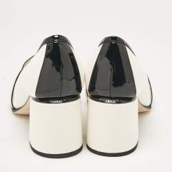 Pre Owned Jimmy Choo White/Black Canvas and Patent Leather Evin Pumps Size 38