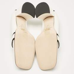 Pre Owned Jimmy Choo White/Black Canvas and Patent Leather Evin Pumps Size 38