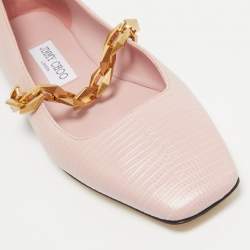 Pre Owned Jimmy Choo Pink Lizard Embossed Leather Diamond Tilda Ballet Flats Size 38