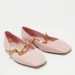 Pre Owned Jimmy Choo Pink Lizard Embossed Leather Diamond Tilda Ballet Flats Size 38