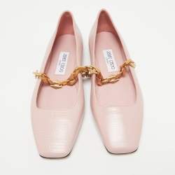 Pre Owned Jimmy Choo Pink Lizard Embossed Leather Diamond Tilda Ballet Flats Size 38