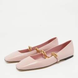 Pre Owned Jimmy Choo Pink Lizard Embossed Leather Diamond Tilda Ballet Flats Size 38