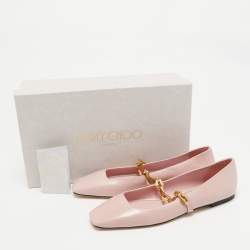 Pre Owned Jimmy Choo Pink Lizard Embossed Leather Diamond Tilda Ballet Flats Size 38