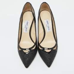 Jimmy Choo Black Woven Fabric and Patent Leather Hickory Pumps Size 40