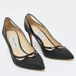 Jimmy Choo Black Woven Fabric and Patent Leather Hickory Pumps Size 40