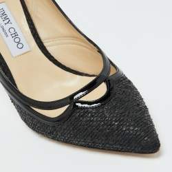 Jimmy Choo Black Woven Fabric and Patent Leather Hickory Pumps Size 40