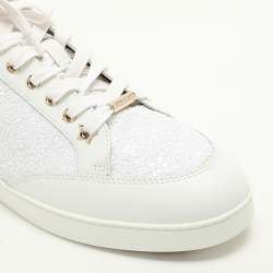 Jimmy Choo White Glitter and Leather Miami Low Top Sneakers Size 43