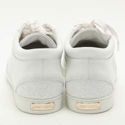 Jimmy Choo White Glitter and Leather Miami Low Top Sneakers Size 43