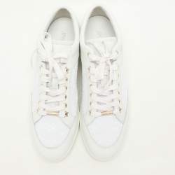 Jimmy Choo White Glitter and Leather Miami Low Top Sneakers Size 43