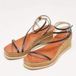 Jimmy Choo Black Leather Drive Wedge Sandals Size 38