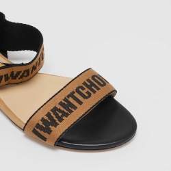 Pre Owned Jimmy Choo Brown/Black Canvas Breanne Flat Sandals Size 40.5