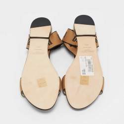 Pre Owned Jimmy Choo Brown/Black Canvas Breanne Flat Sandals Size 40.5